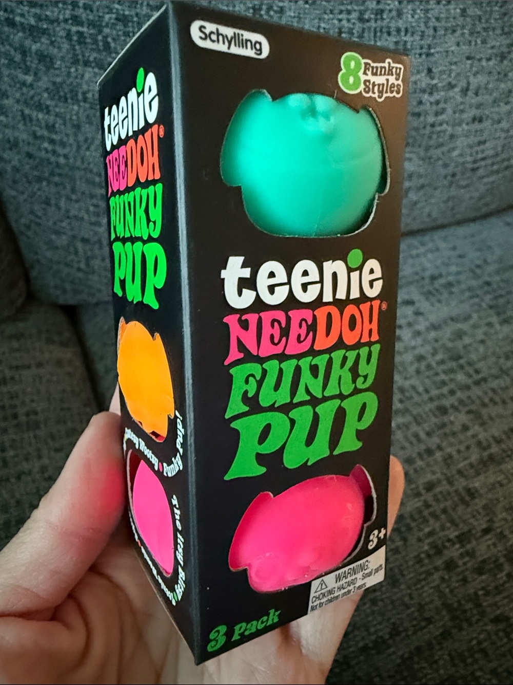 BNIB NeeDoh Teenie Funky Pup 3-Pack, Teal/Orange/Pink